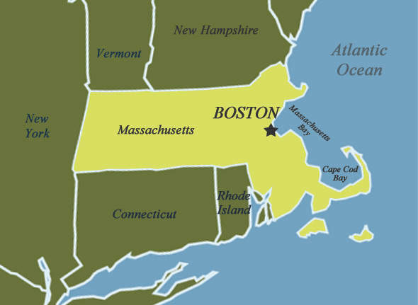 Где находится бостон. Бостон штат Массачусетс на карте. Штат Массачусетс на карте. Штат Массачусетс на карте США. Бостон Массачусетс на карте США.